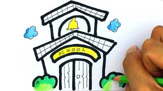 Cara gambar Kartun Gedung Sekolah - Belajar gambar Untuk anak - Belajar di Rumah