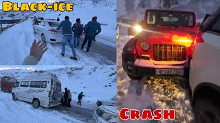 Live crash near Atal Tunnel | Sliding cars in Black-ice | Sudden snowfall