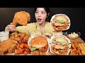 SUB)맘스터치 불싸이버거 인크레더블버거 후라이드통다리 떡강정 치즈스틱 치킨 먹방!🍔🍟🍗 햄버거 꿀조합 리얼사운드 Burgers &amp; Chicken Mukbang Asmr