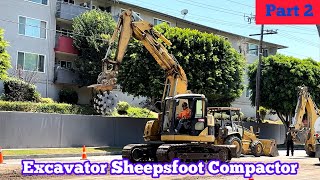 CAT® EXCAVATOR SHEEPSFOOT COMPACTOR in Action (Part 2/3) ~ Water Main Replacement Project 