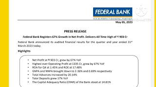 Excellent Result By Federal Bank : Highest Ever Net Profit & Operating Profit