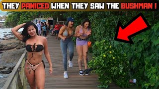 BUSHMAN PRANK👻 SCARYING BEAUTIFUL GIRLS ON THE BEACH OF BALNEÁRIO CAMBORIÚ😂 INSANE SCREAMS! BROMAS!