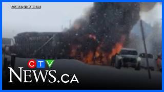 Video shows truck fire on Hwy. 11 in northern Ont.