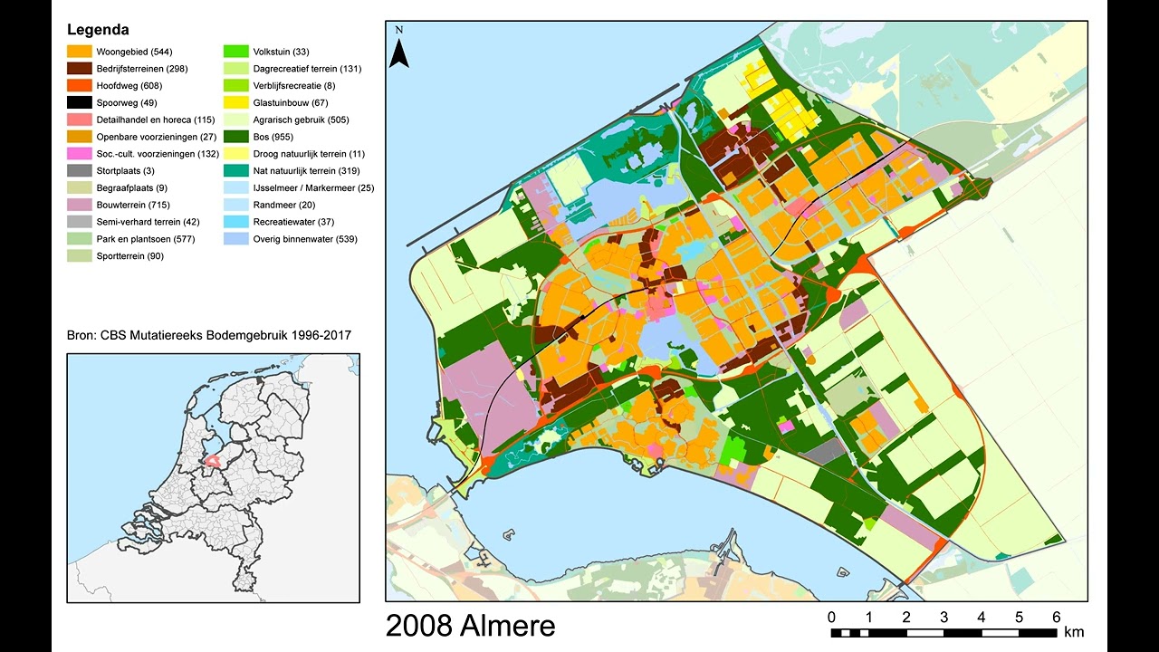 Almere landuse change 1996 - 2017 Stad Hout Haven Poort Pampus