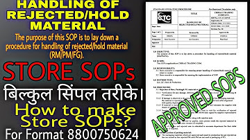 Store SOPs |  Handling of rejected / Hold Material | STANDARD OPERATING PROCEDURE | #sops