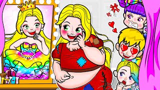 [🐾paper dolls🐾] Costume Rapunzel Fat Become Princess vs Thin Amy Friend | Rapunzel Family 놀이 종이