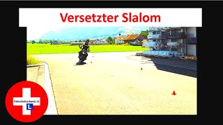 Motorradprüfung Schweiz: Versetzter Slalom