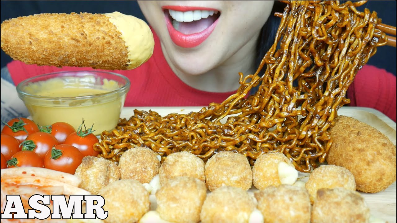 ASMR CHEESY CORN DOGS + SPICY NOODLES CHEESE BALLS CHEESE SAUCE (EATING SOUND) | SAS-ASMR