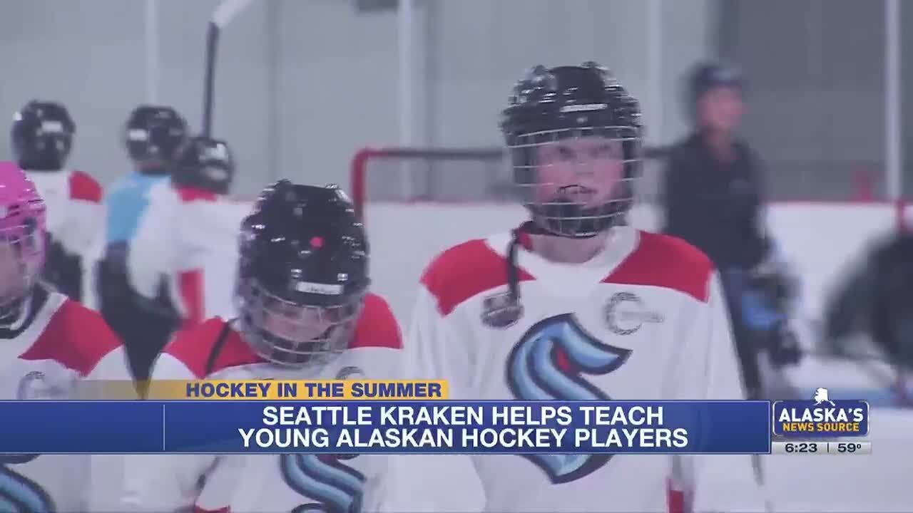 Seattle Kraken guide Anchorage youth hockey players at daytime clinic