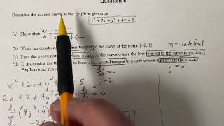 AP Review - Implicit Differentiation - 2008 - Question 6