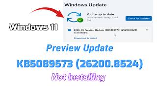 How to fix 2026-05 Preview Update KB5089573 (26200.8524) Not installing in Windows 11 Version 25h2