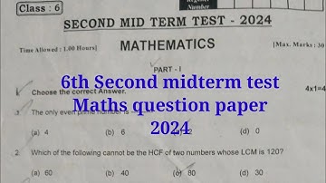 6th std Second midterm test Maths question paper 2024