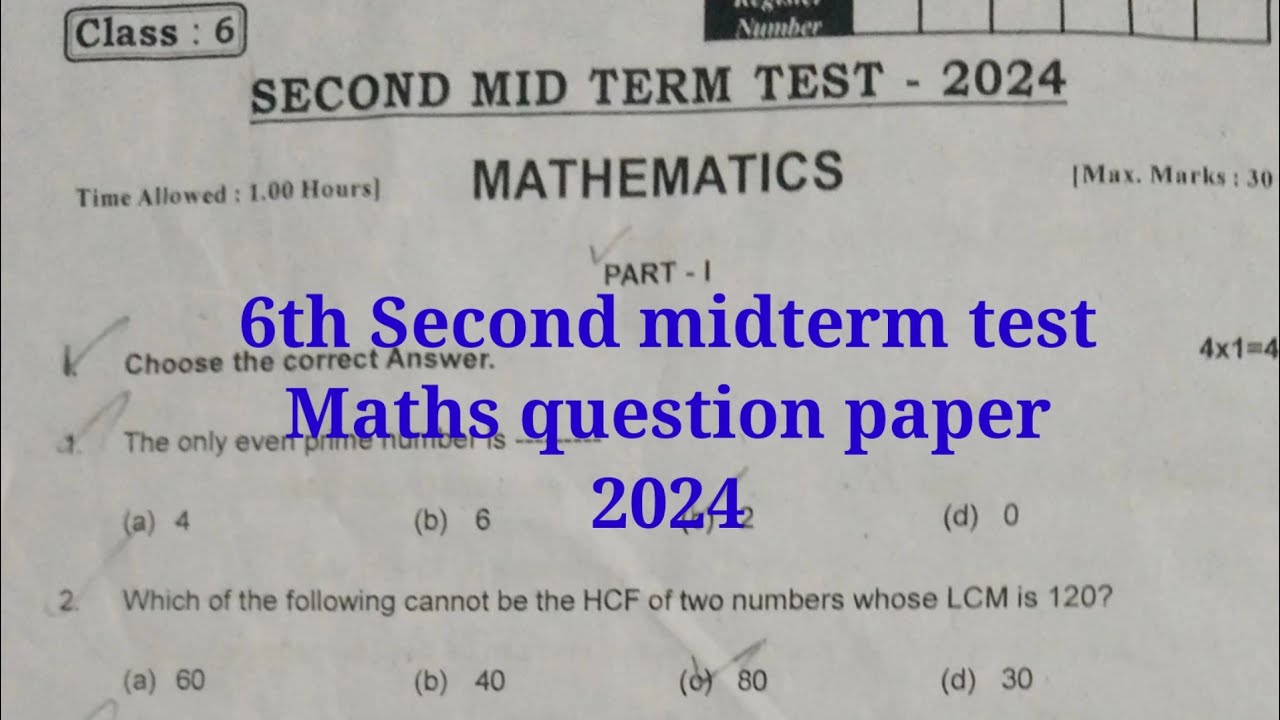 6th std Second midterm test Maths question paper 2024