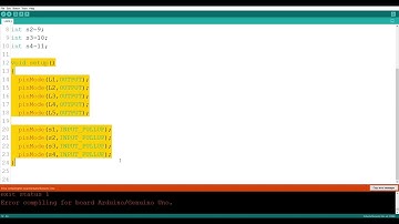 Arduino เขียนโปรแกรมรับค่าจากสวิตซ์ 4 ตัว ควบคุมหลอด LED 5 หลอด