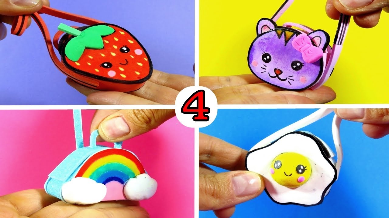 4 DIY TRUCOS Y MANUALIDADES EN MINIATURA PARA BARBIE BOLSINHO KAWAII ARCO IRIS  FRESAS Y MÁS