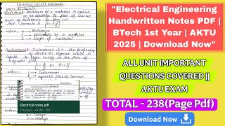 Electrical Engineering All Units Handwritten Notes | BTech 1st Year | AKTU 2025"