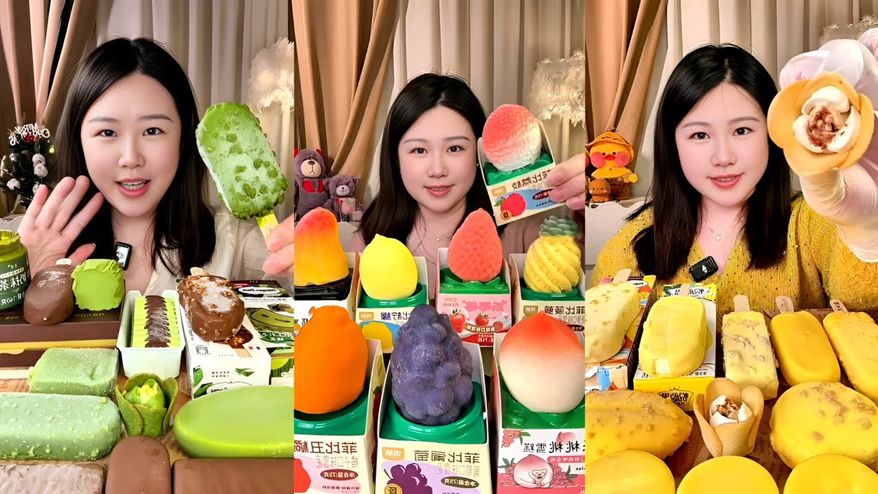 ASMR Fruit Ice Cream Pops 🍓🍵 Ultra Satisfying Bites & Eating Sounds