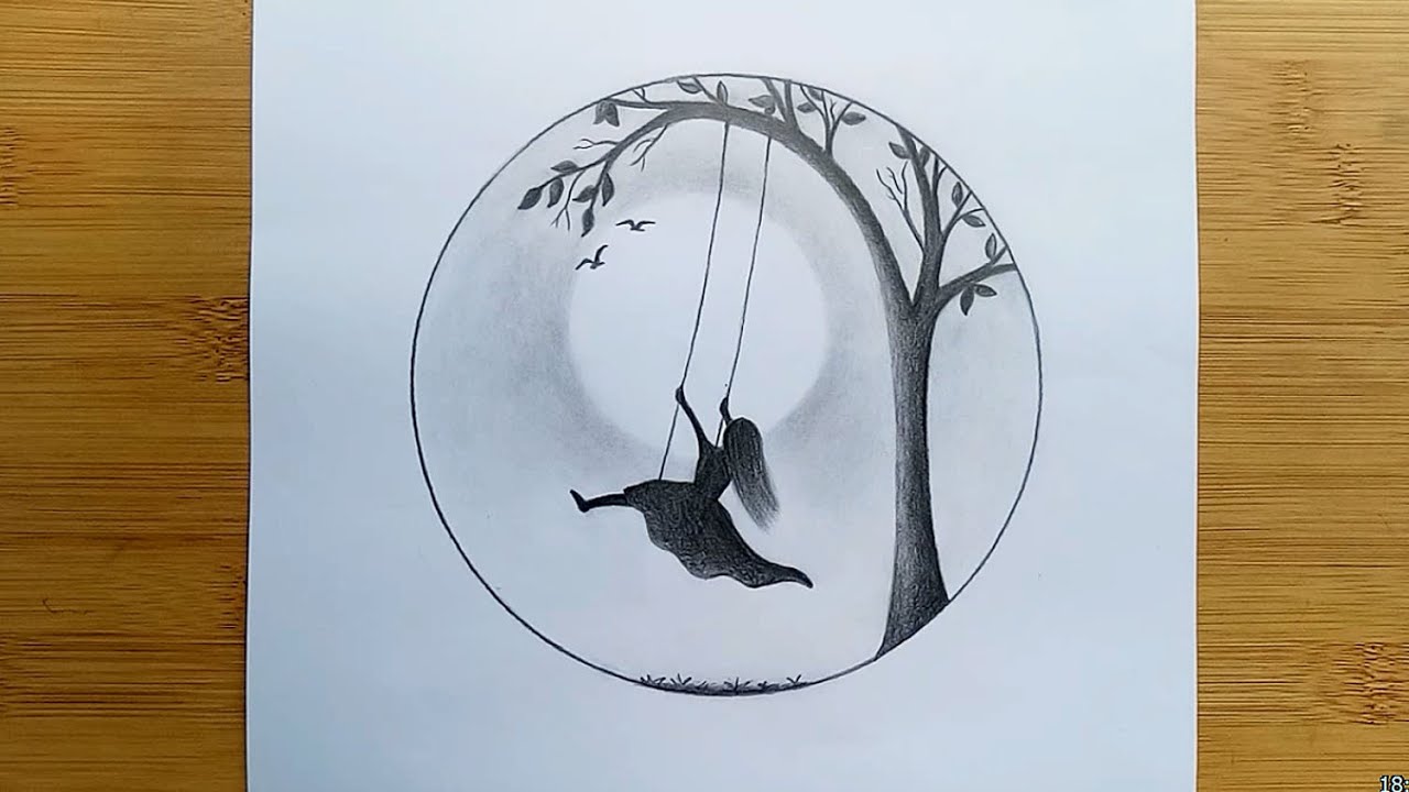 How to draw Alone Girl Swinging in a tree || Pencil Sketch Step by Step ...