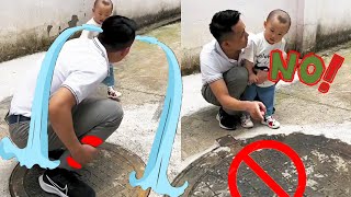 What Should I Do If My Cute Baby Likes To Step On Manhole Covers?#family #father and son#cutebaby
