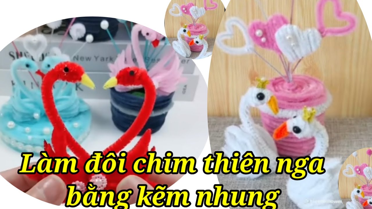 Làm đôi chim thiên nga bằng kẽm nhung #hoakemnhung