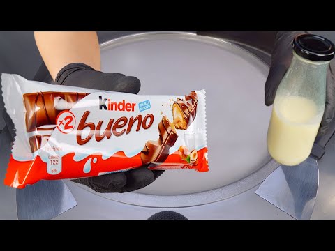 Ice Cream Rolls | how to make kinder bueno white Chocolate rolled fried Ice Cream | satisfying ASMR