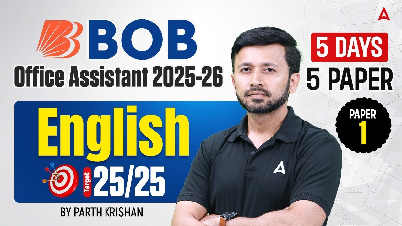 BOB Office Assistant 2026 English | 5 Days 5 Paper (Paper-1) | Target 25/25 | English by Parth Sir