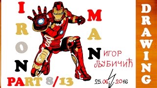 How to Draw IRON MAN Full Body Step by Step Easy from Avengers Superheroes, color | 8/13