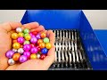 カラフルなビー玉をクラッシャーシュレッダーとビー玉で細断する