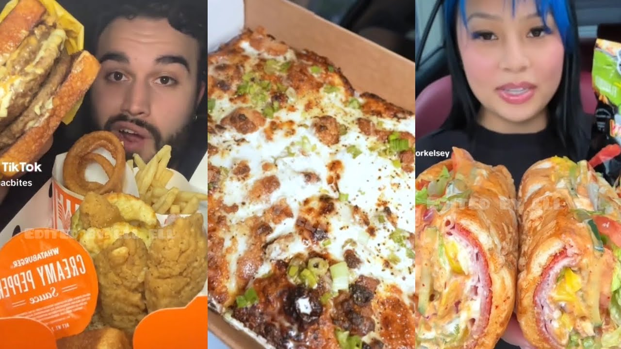 TIKTOK MUKBANG COMPILATION WINGSTOP RAMEN SUBWAY SANDWICH WHATABURGER CHEESY PIZZA HOT DOGS