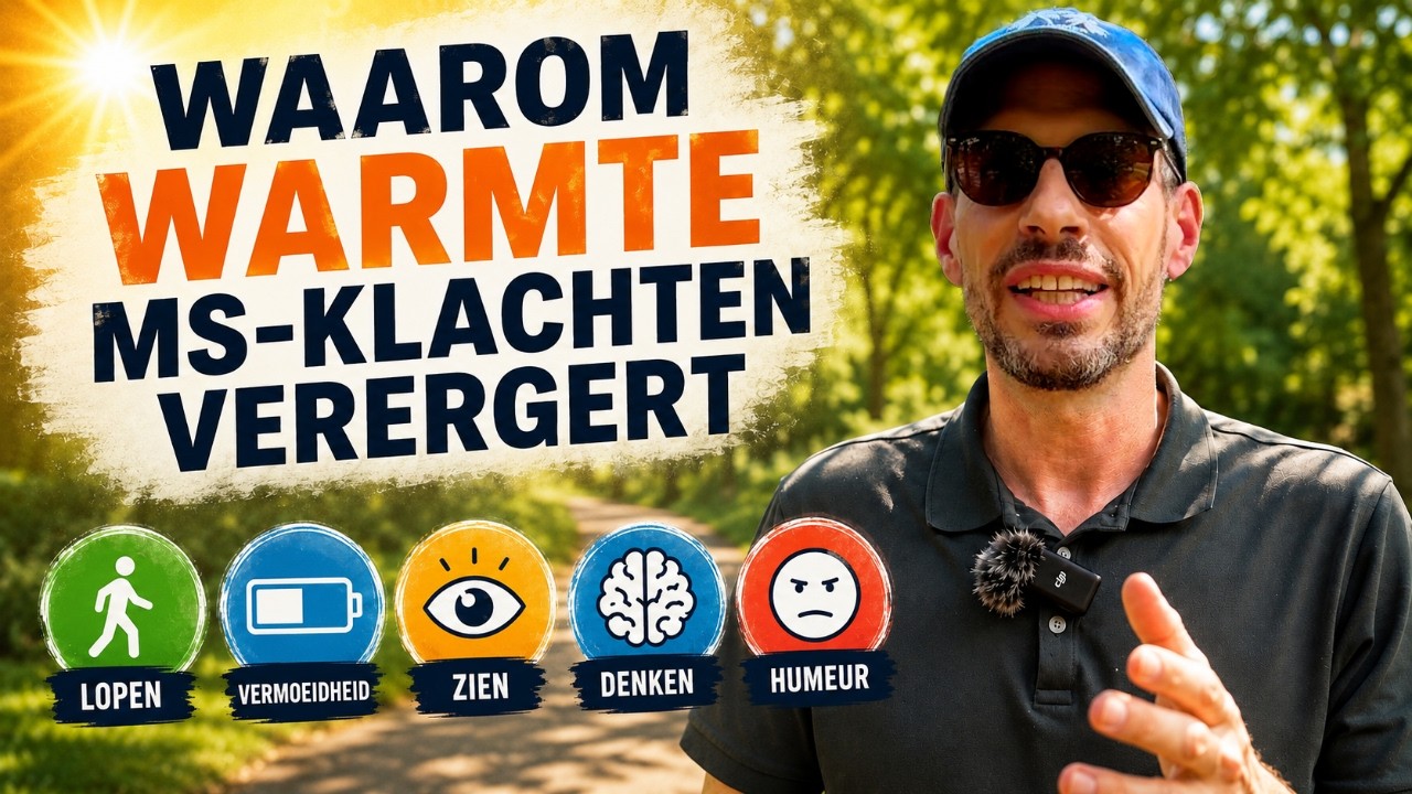 Het is bloedheet, veel mensen met MS merken dat hun klachten dan verergeren.
Maar waarom gebeurt dit eigenlijk?

Dat dit het Uhthoff-fenomeen heet, ben je waarschijnlijk wel eens tegengekomen. En tips om koel te blijven zijn er genoeg. 

In dit (niet zo gepolijste vakantie-)filmpje leg ik uit wat warmte doet met je zenuwen, waarom een kleine stijging van de lichaamstemperatuur al effect kan hebben, en waarom het niet alleen gaat om slechter lopen, maar mogelijk ook om zien, denken en misschien zelfs je humeur.
En er speelt nóg iets. Warmte belast je hele lichaam, waardoor je functionele reserve afneemt. Denk aan het lekkende zwembad: het waterpeil zakt en bestaande klachten komen weer bloot te liggen.

Het goede nieuws: het is geen blijvende schade. Wordt het koeler, dan kun je daarna weer beter functioneren.

Praktische tips en meer informatie vind je hier:
- MS.nl – Wat is het Uhthoff-fenomeen?: https://www.ms.nl/over-ms/gevoelsproblemen-en-pijn/wat-is-het-uhthoff-fenomeen
- MS Vereniging – Hitte en MS: https://msvereniging.nl/hittegolven-brengen-mensen-met-ms-in-problemen/
- MS Talk – MS en warmte (met neuroloog Gerald Hengstman): https://www.youtube.com/watch?v=RMtFfv2fEZ4

TIJDSCODES:
00:00 Intro – het is heet (en niet gepolijst)
00:28 Het Uhthoff-fenomeen + waar je tips vindt
01:05 Wie was Uhthoff? (1890 en de hot bath-test)
02:07 Wat gebeurt er in je zenuwen? Myeline & geleiding
03:04 Waarom een halve graad al genoeg is
03:23 Honderdduizenden zenuwen in één MRI-voxel
04:02 Waar de schade zit, bepaalt de klacht
04:36 Waarom de focus zo op lopen ligt (EDSS)
04:54 Niet alleen lopen: ook zien, denken en humeur
06:03 De tweede route: warmte, stress & functionele reserve (lekkende zwembad)
07:34 Geruststelling: geen blijvende schade
07:51 Praktische tips & afsluiting