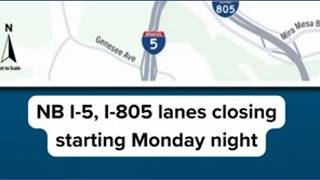 Northbound I-5, I-805 lanes in San Diego closing overnight for restriping work