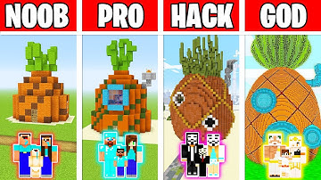 Minecraft: SPONGEBOB HOUSE BUILD CHALLENGE - NOOB vs PRO vs HACKER vs GOD in Minecraft