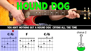 HOUND DOG - Elvis Presley - Guitar play along on acoustic guitar with chords & Lyrics