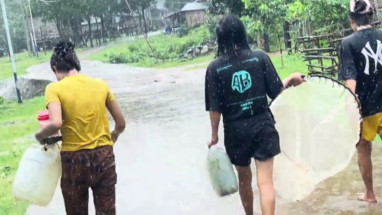 Nhưng em gái vùng cao đi xúc cá bơi nước lũ rất phi thường 