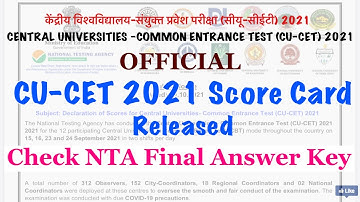 NTA CUCET 2021 Score Card Released. Final answer keys ! Check Now