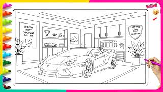 LAMBORGHINI Coloring Pages ✨BILLIONAIR Garage🔥Adult Coloring Book Pages ✨Art Therapy