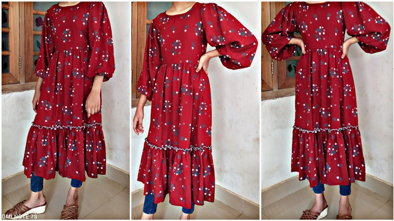 stylish kurti/pleated kurti/balloon sleeve cutting and stitching YouTube