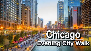Chicago At Night Downtown City Walk | 5k 60 | City Sounds