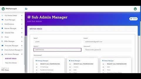 How to add sub admin in fantasybox admin panel?