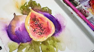 Watercolor Fig for the beginner~  So fun and vibrant, step by step tutorial