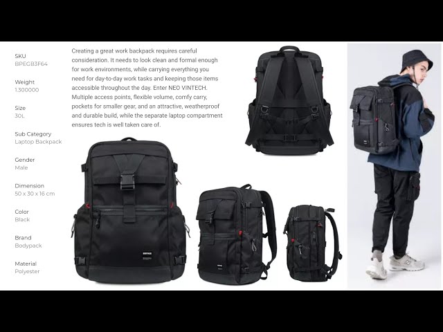 bodypack vintech 1.0 laptop backpack Tomtoc Vinpack TA1  Oribags profile 20L EDC daypack paired with a custom Bodypack Fortex 1.0 Waist Bag
