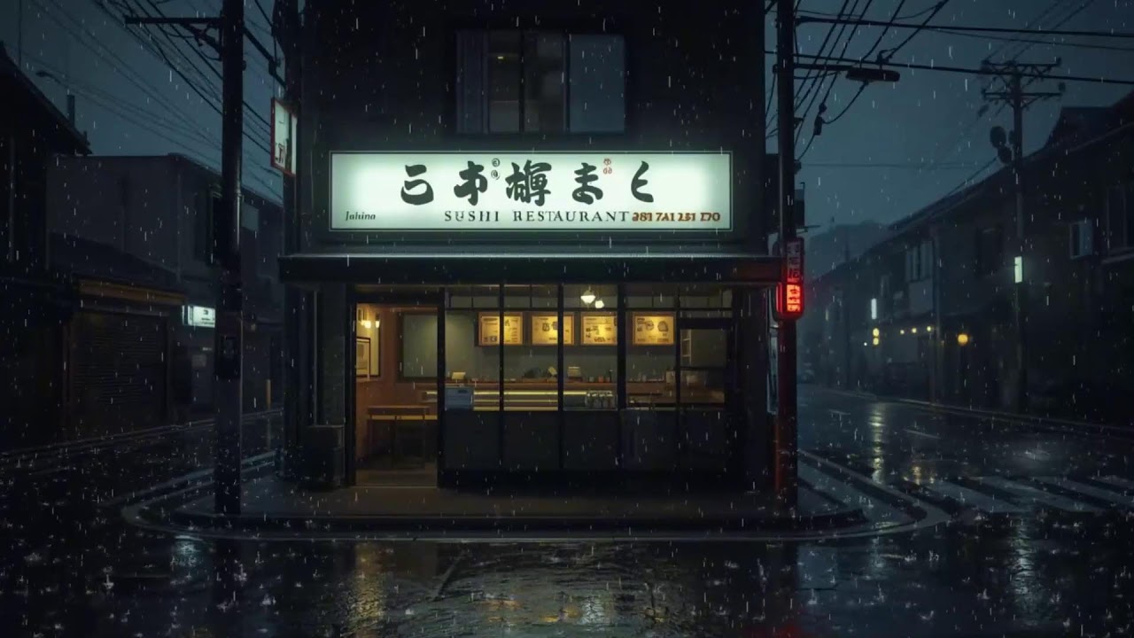 Quiet Sushi Restaurant in the Rain 🌧️ Japanese Street Night Lofi | Cozy & Peaceful