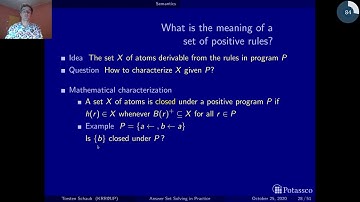 Answer set solving in practice, introduction, semantics, part II (HD)