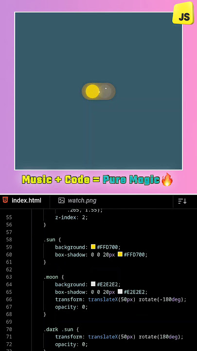 🌞 Raat Ko Din, Din Ko Raat Banao in 8s! Day/Night Toggle | HTML CSS JavaScript | DevZiaul #Shorts