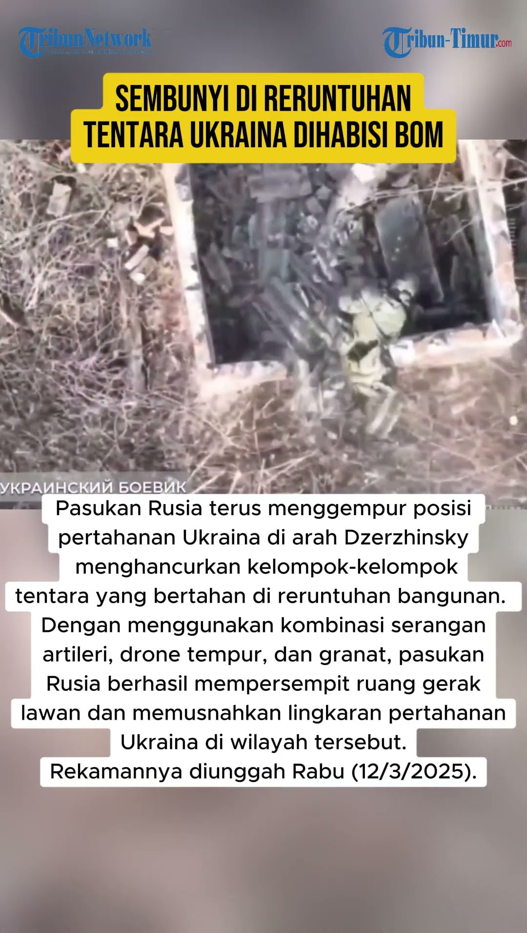 SEMBUNYI DI RERUNTUHAN, TENTARA UKRAINA DIHABISI BOM
