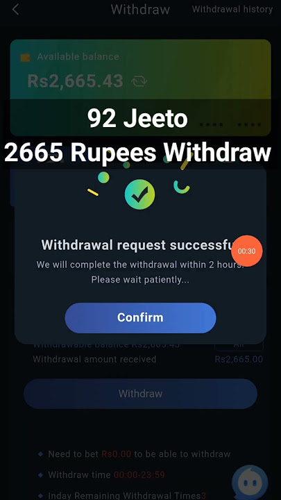 92 Jeeto 2565 Rupees Withdraw