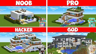 Minecraft NOOB vs PRO vs HACKER vs GOD - FAMILY MODERN POOL HOUSE BUILD CHALLENGE