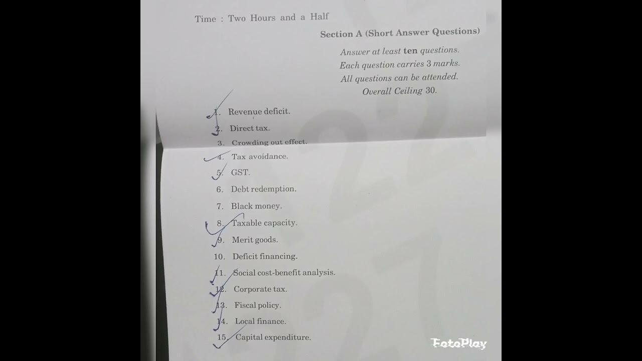 Calicut university 5th semester BA ECONOMICS question paper(Fiscal economics)