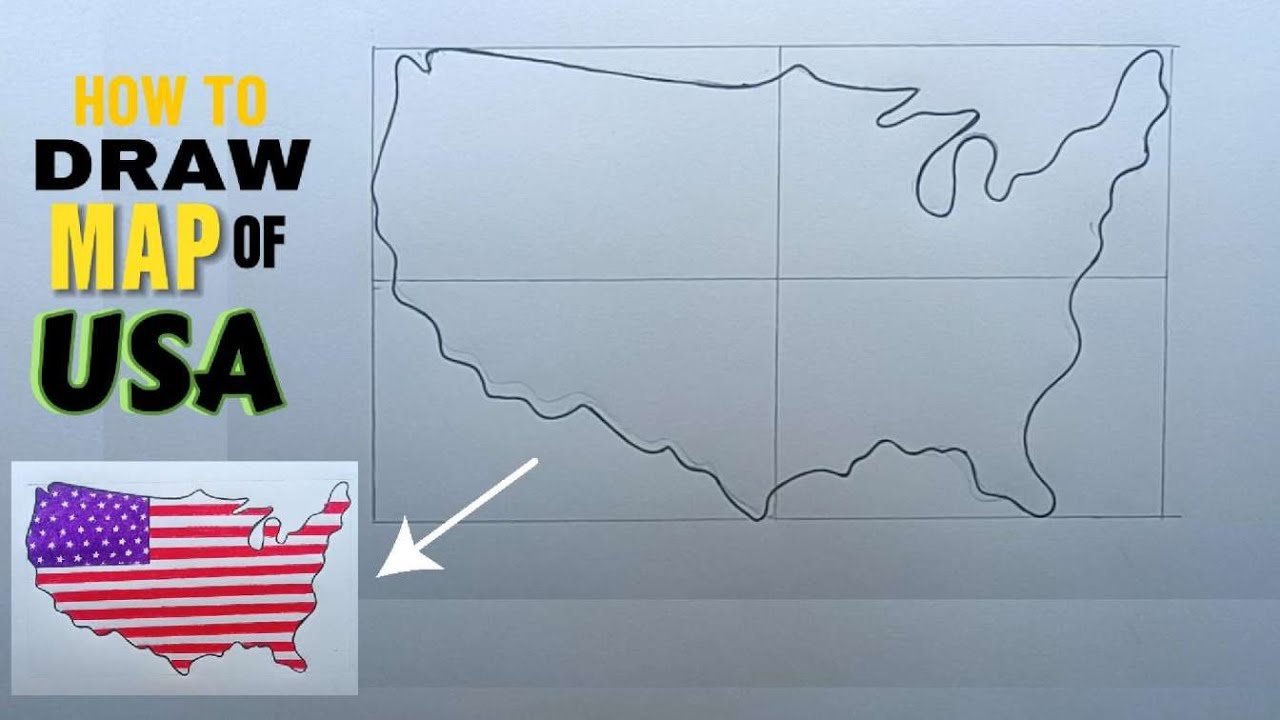 How to draw map of USA easy / how to draw united states of america map