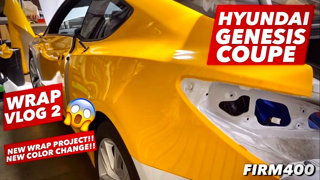 HYUNDAI GENESIS COUPE AVERY GLOSS DARK YELLOW VINYL WRAP COLOR CHANGE VLOG 2